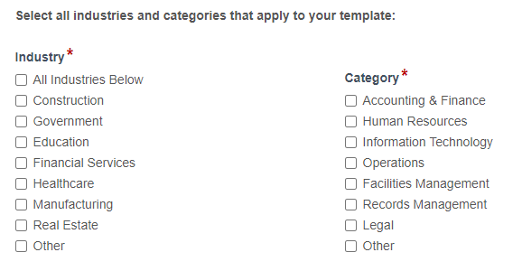 Industry and category options